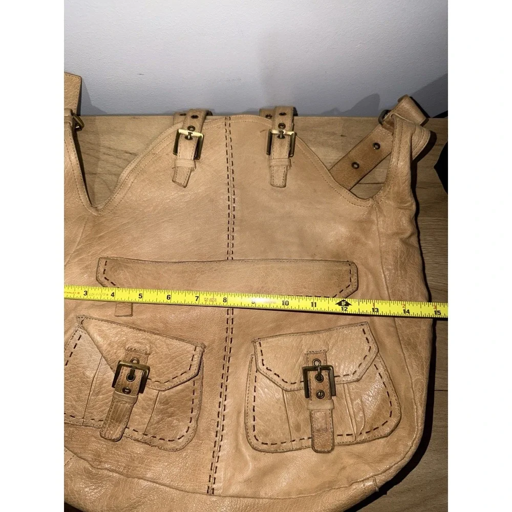 Carla Mancini Tan Smooth Leather Satchel Hobo Shoulder Flap Fold Over Boho Bag F